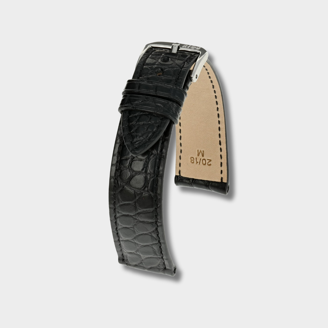 Horlogeband Alligatorleer Prestige zwart - De Horlogebanden Specialist