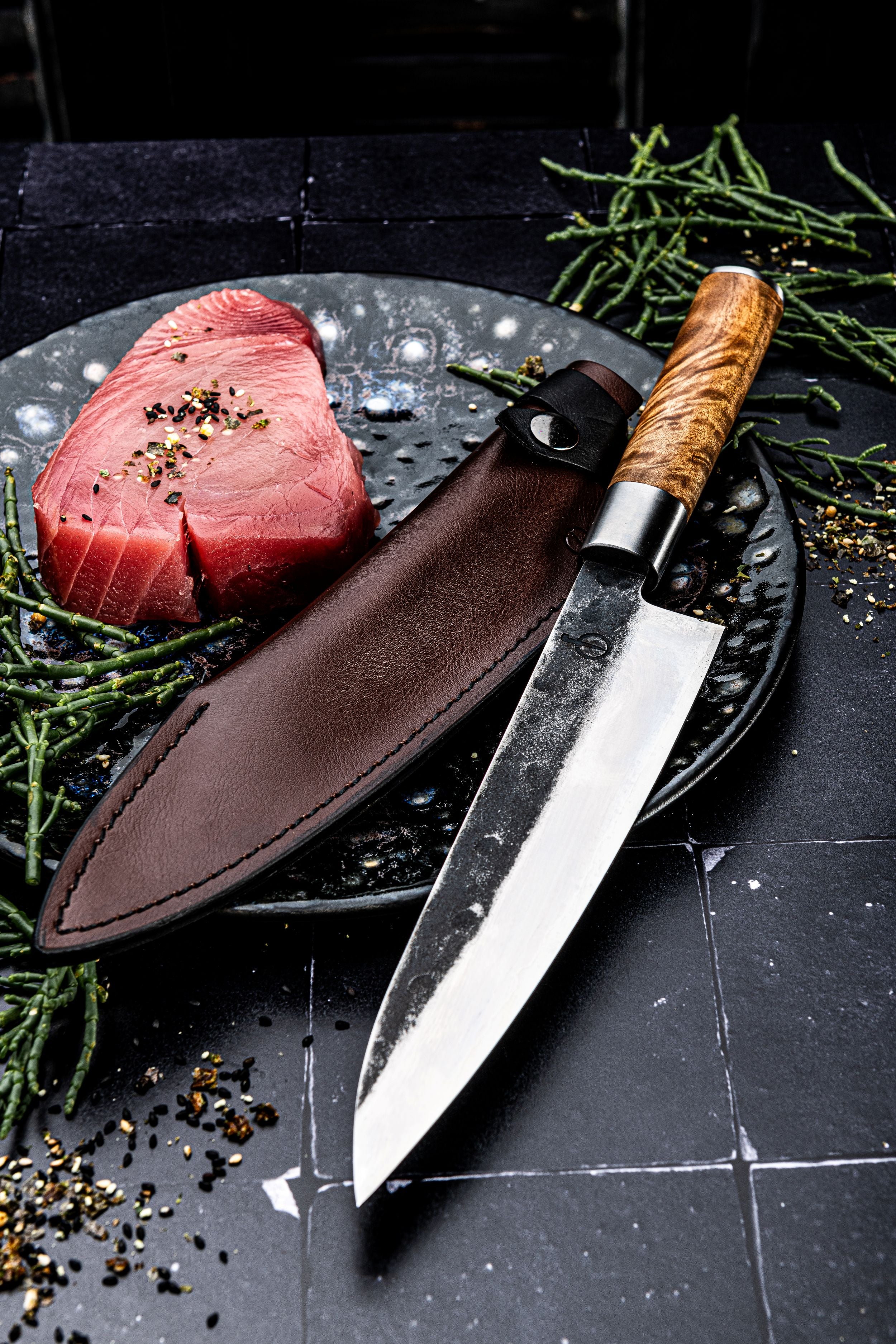 Forged VG10 Koksmes met lederen hoes