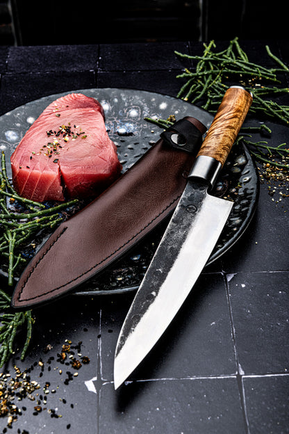 Forged VG10 Koksmes met lederen hoes