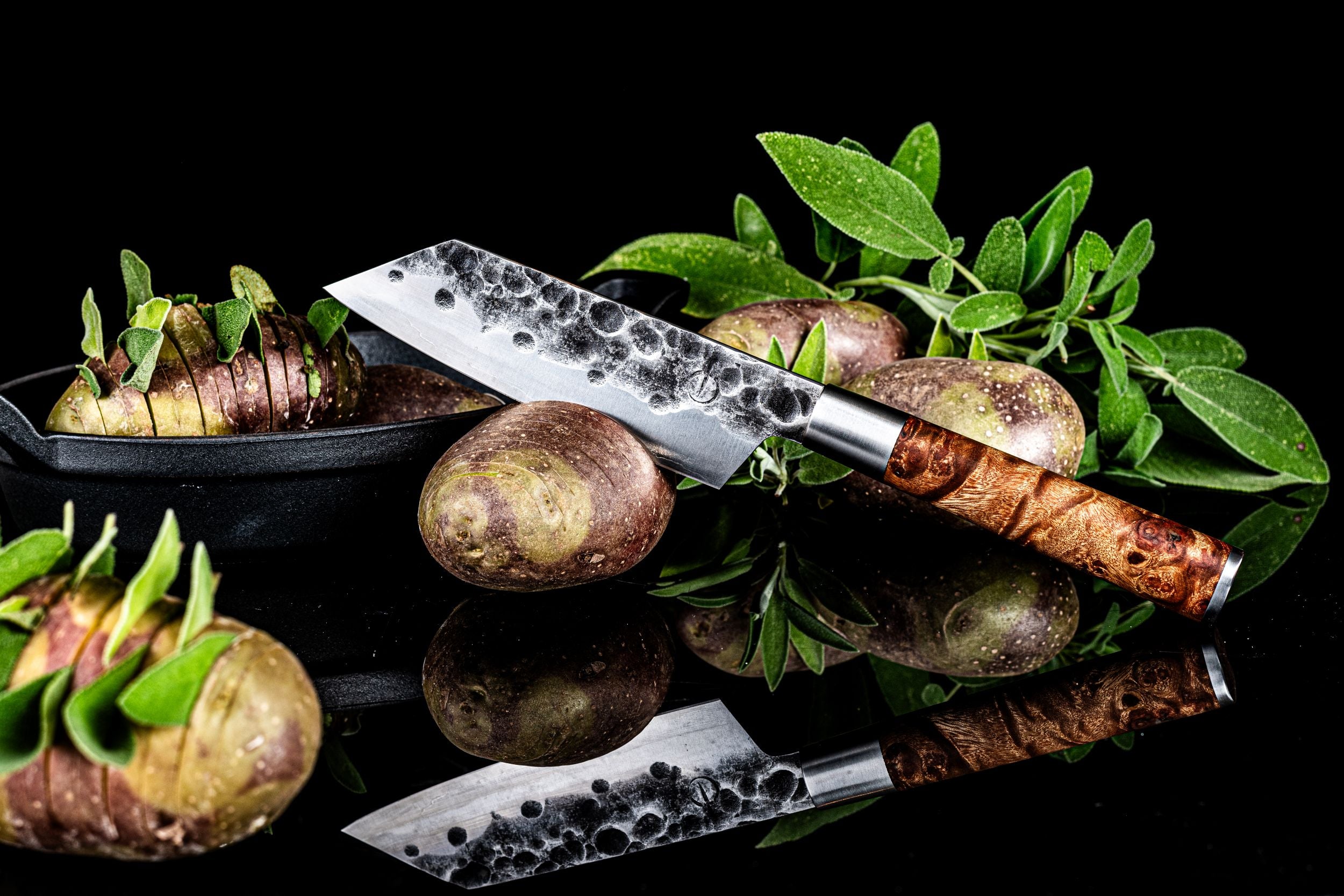 Forged VG10 Bunka Wortelhout messenset met lederen hoesjes